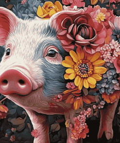 Floral Pig Art Diamond Painting