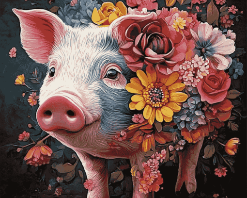 Floral Pig Art Diamond Painting