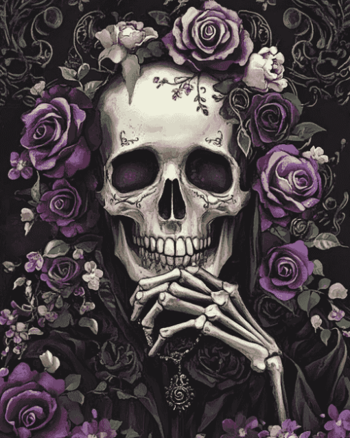 Floral Skull with Roses Diamond Painting