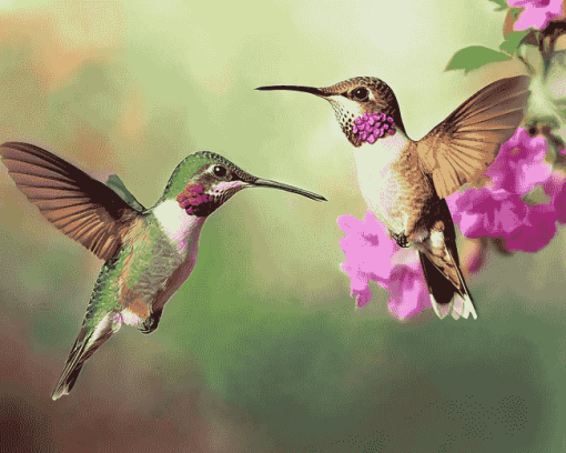 Flying Hummingbirds Pink Diamond Painting