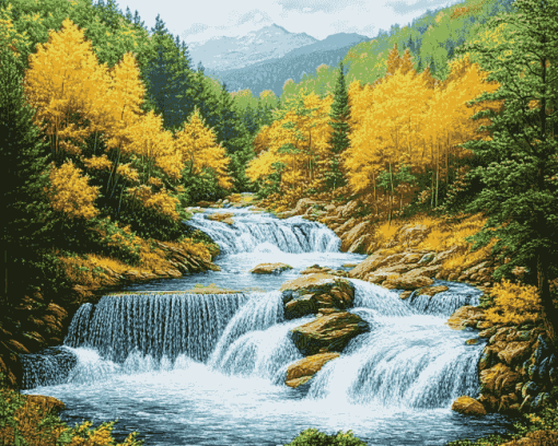 Forest Waterfalls Diamond Painting