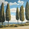 Four Majestic Cypress Trees Diamond Painting