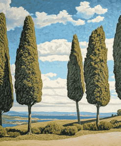 Four Majestic Cypress Trees Diamond Painting