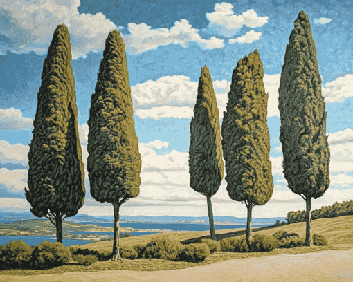 Four Majestic Cypress Trees Diamond Painting