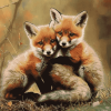 Fox Cubs Playful Diamond Painting