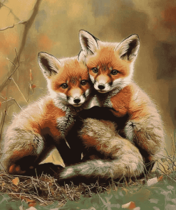 Fox Cubs Playful Diamond Painting