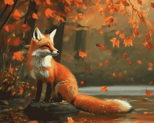 Fox and Bird Autumn Diamond Painting