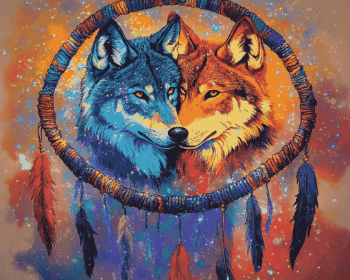 Galaxy Wolf Dream Catcher Diamond Painting