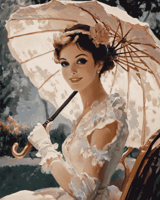 Girl Parasol Vintage Diamond Painting