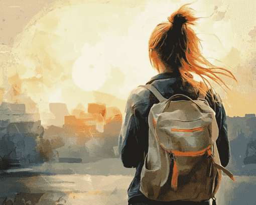 Girl and Backpack Style Diamond Painting