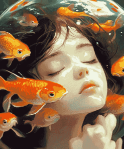 Girl and Goldfish Animation Diamond Painting