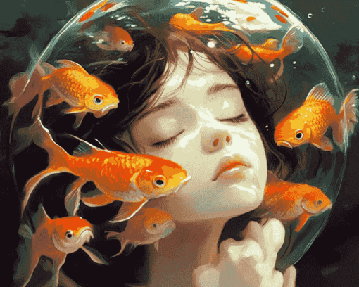 Girl and Goldfish Animation Diamond Painting