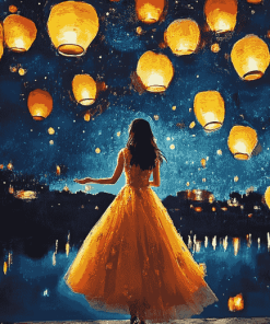 Girl and Lanterns Diamond Painting