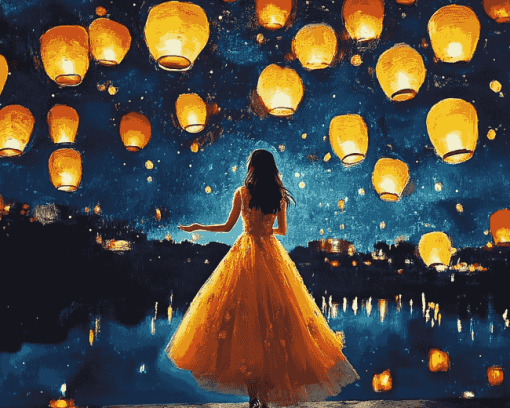 Girl and Lanterns Diamond Painting