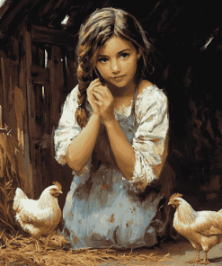 Girl with Chicken on the Farm Diamond Painting