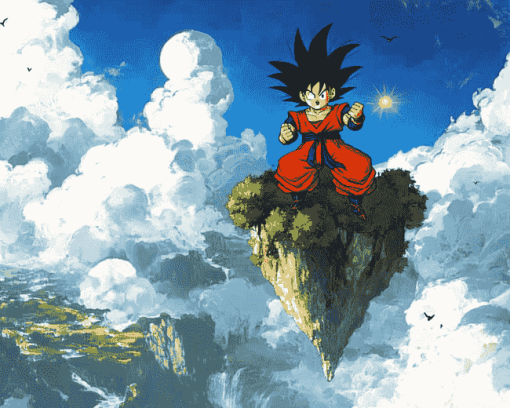 Goku Anime on Flying Nimbus Diamond Painting