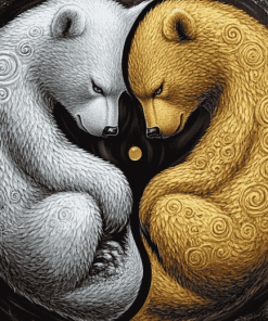 Gold and Silver Bears Yin Yang Diamond Painting