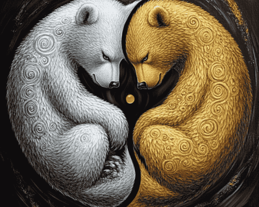 Gold and Silver Bears Yin Yang Diamond Painting