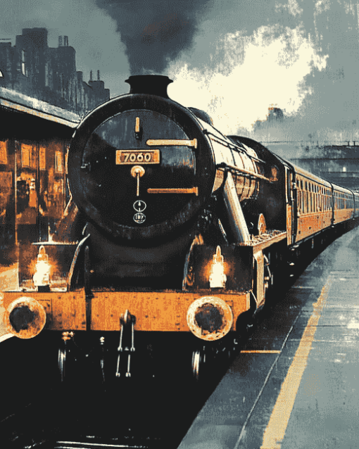 Golden Arrow Monochrome Train Diamond Painting