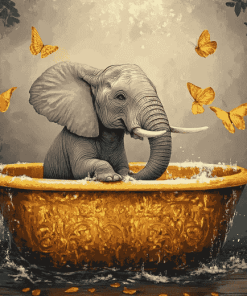 Golden Elephant Bathtub Diamond Painting