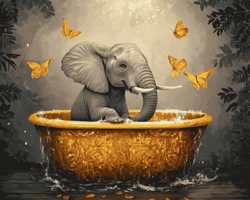 Golden Elephant Bathtub Diamond Painting