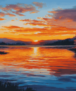 Golden Sunset Over Lake Diamond Painting