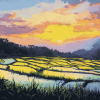 Golden Sunset Over Rice Terraces Diamond Painting