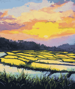 Golden Sunset Over Rice Terraces Diamond Painting