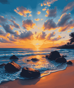 Golden Sunset at Kahala Beach Diamond Painting