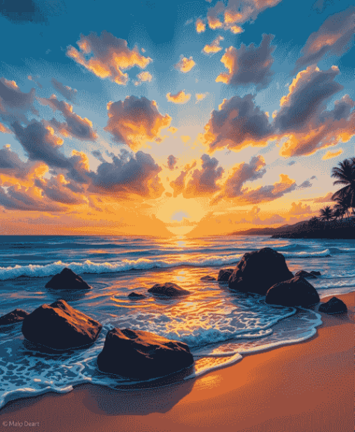 Golden Sunset at Kahala Beach Diamond Painting