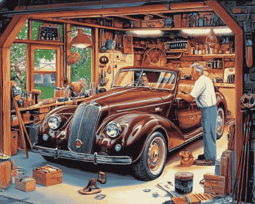 Grandfather Cartoon Garage Diamond Painting