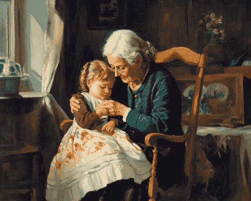 Grandmother and Granddaughter Vintage Diamond Painting