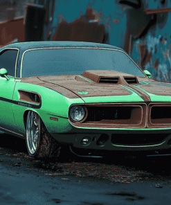 Green Dodge Barracuda Car Diamond Painting