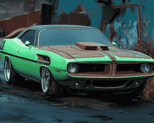 Green Dodge Barracuda Car Diamond Painting