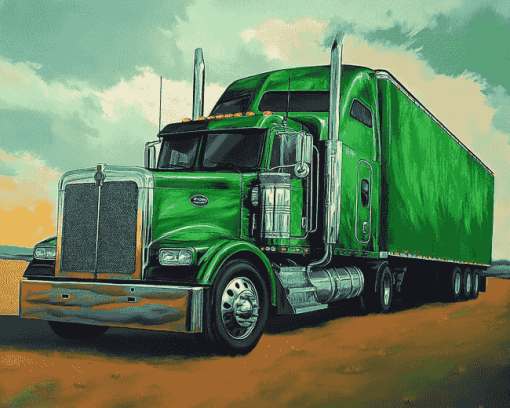 Green Semi Truck Diamond Painting