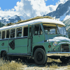 Green Skoolie Bus Mountain Adventure Diamond Painting