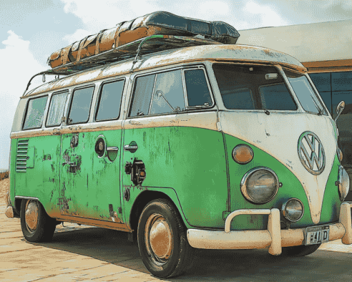 Green VW Van Diamond Painting