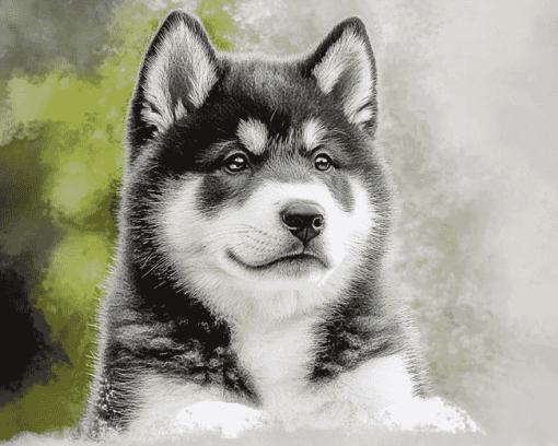 Grey Akita Puppy Diamond Painting