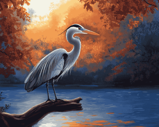 Grey Heron Bird Diamond Painting