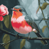 Grey Rose Robin Birds Diamond Painting