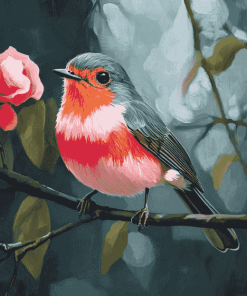 Grey Rose Robin Birds Diamond Painting