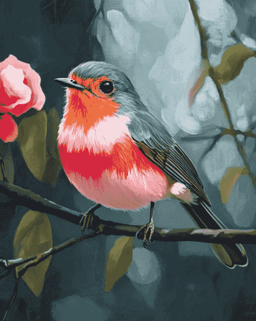 Grey Rose Robin Birds Diamond Painting