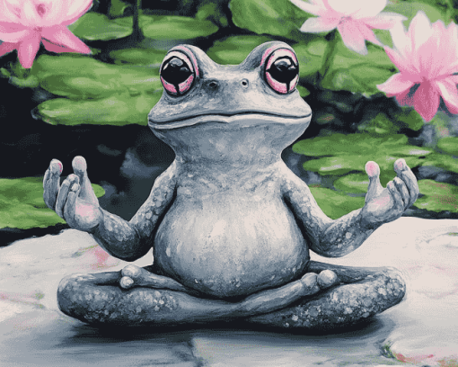 Grey Yoga Meditation Frog Diamond Painting