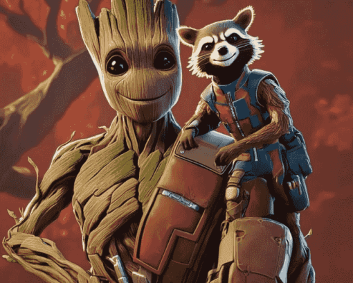 Groot and Rocket Fortnite Art Diamond Painting