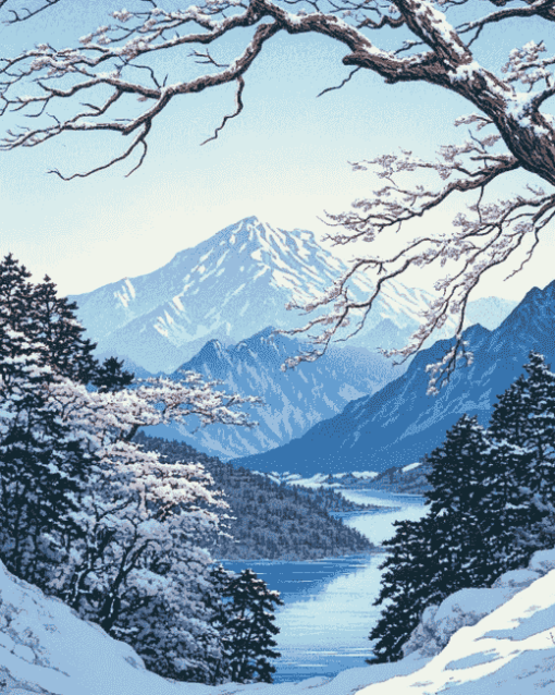 Hasui Kawase Snowy Landscape Diamond Painting