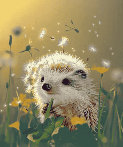 Hedgehog with Dandelions Cartoon Diamond Painting