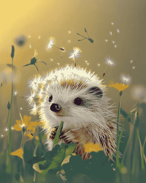 Hedgehog with Dandelions Cartoon Diamond Painting