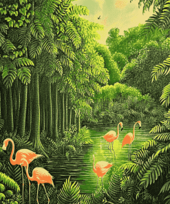 Henri Robert Bresil Flamingos Forest Diamond Painting