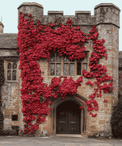 Hever Castle Wall Red Plants Diamond Painting