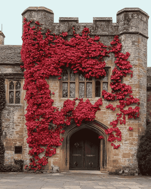 Hever Castle Wall Red Plants Diamond Painting